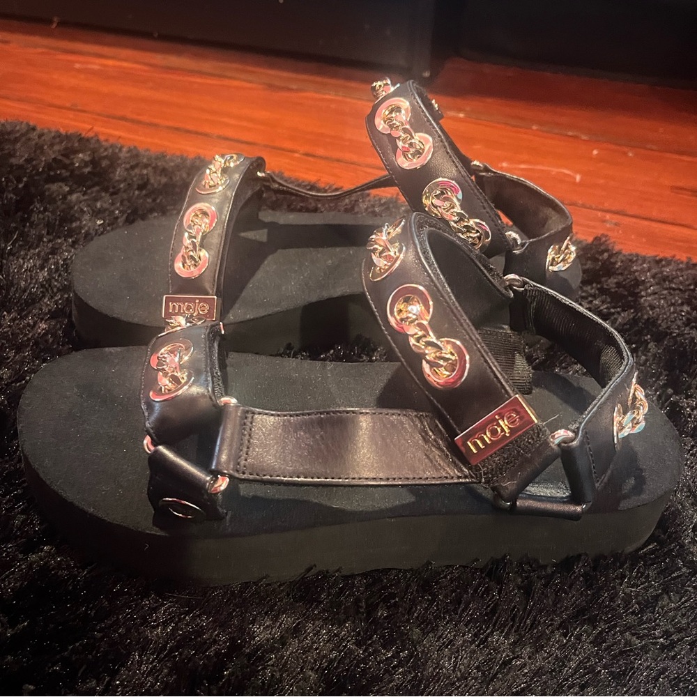 MAJE PLATFORM FRANKIE CHAIN-TRIMMED LEATHER SANDAL SIZE EU 36 (size 6) - Picture 7 of 8